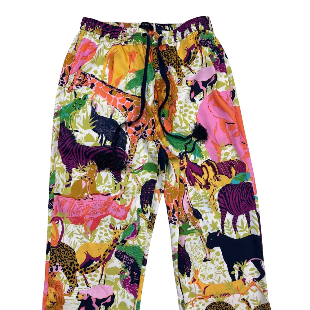 J.Crew Drapey Wide Leg Ratti Safari Animal Print Pants SZ 2 Tassel Drawstring - Picture 4 of 8